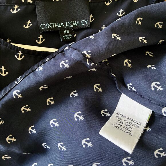 Cynthia Rowley Navy Blue Anchor Print Blouse - Picture 4 of 4